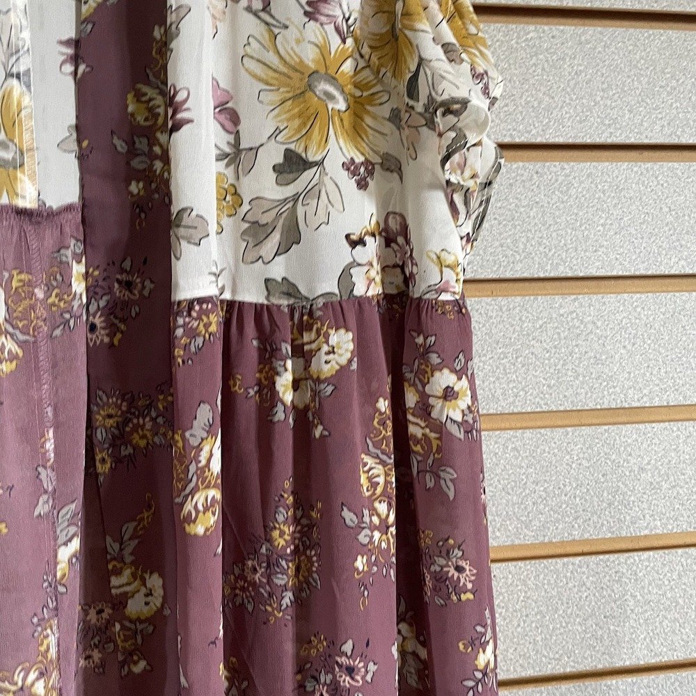 Cato Purple Yellow Floral L Kimono Open Front Ruffle Sleeves - Picture 5 of 9